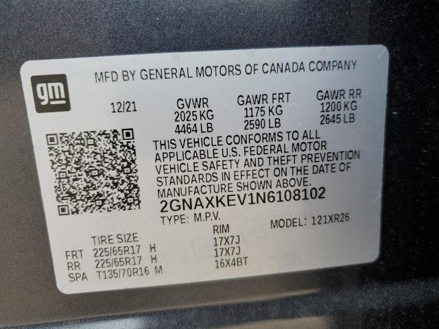 2022 CHEVROLET EQUINOX LT - 2GNAXKEV1N6108102
