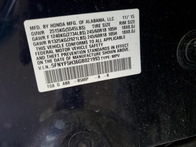 2016 HONDA PILOT EX 5FNYF5H36GB021993