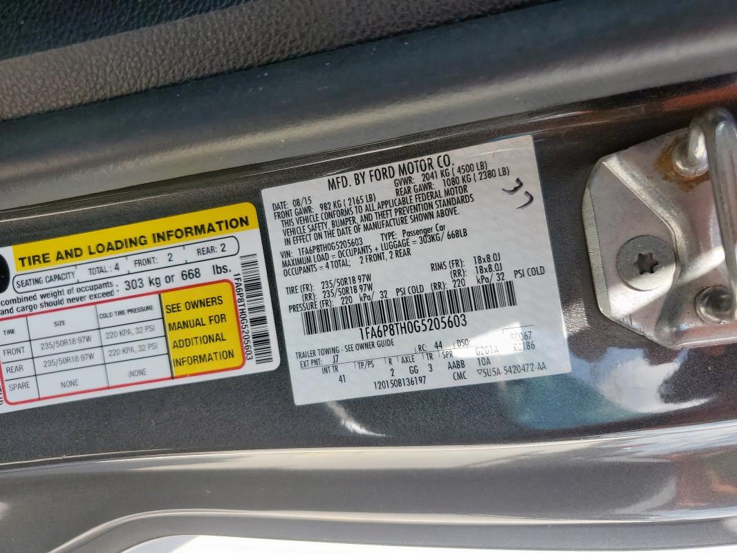 2016 FORD MUSTANG 1FA6P8TH0G5205603