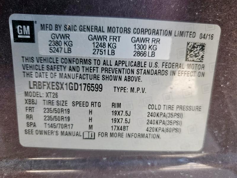 2016 BUICK ENVISION P LRBFXESX1GD176599