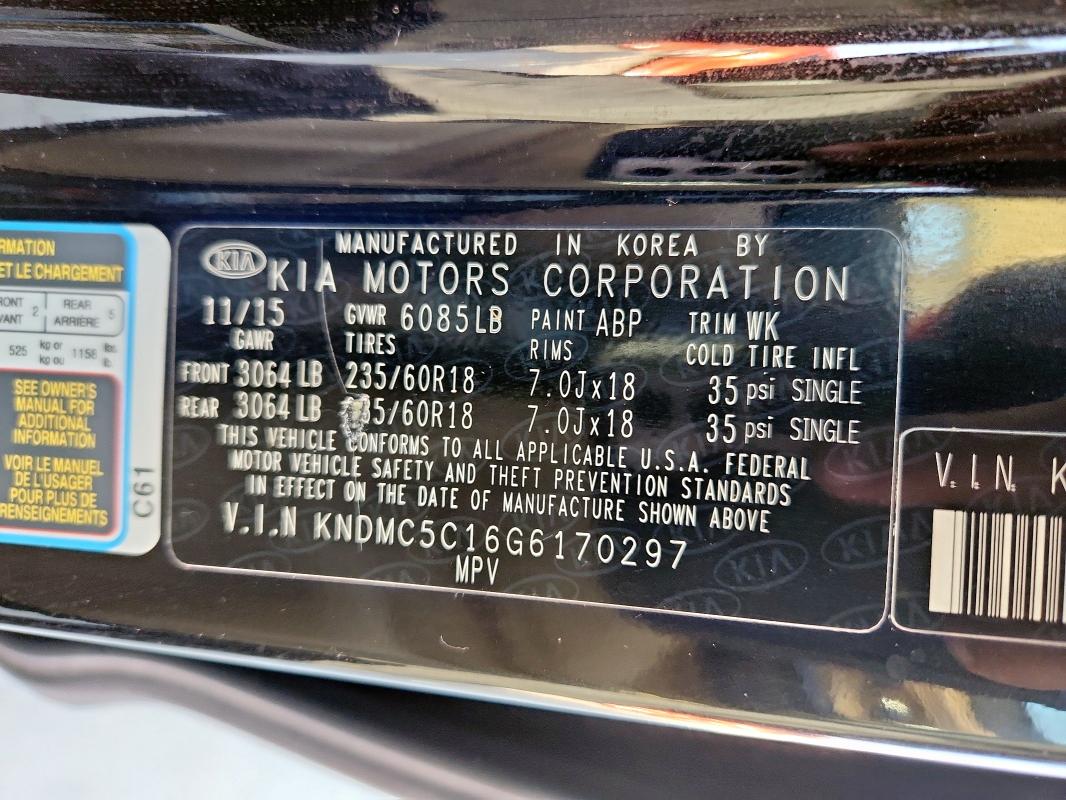 2016 KIA SEDONA EX KNDMC5C16G6170297