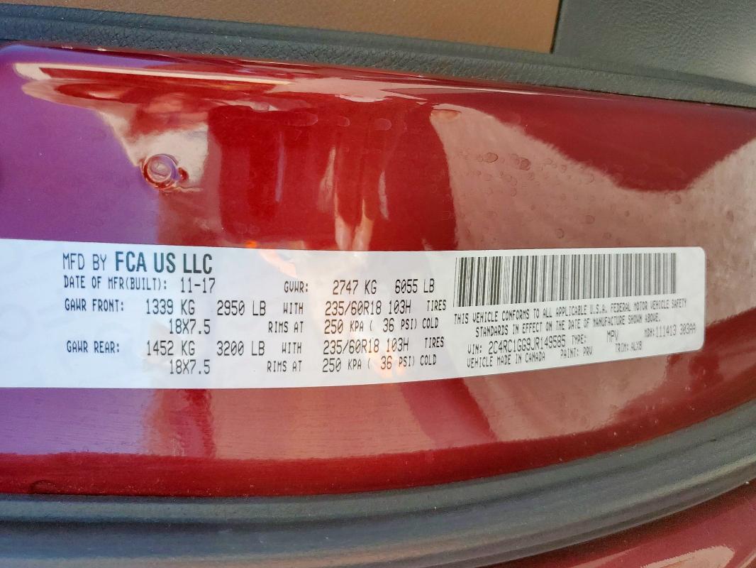2018 CHRYSLER PACIFICA L 2C4RC1GG9JR149585