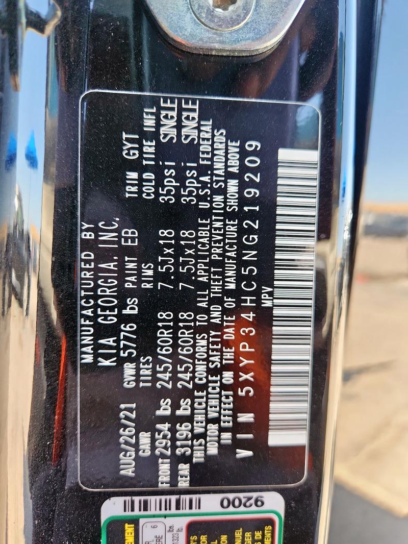 2022 KIA TELLURIDE 5XYP34HC5NG219209