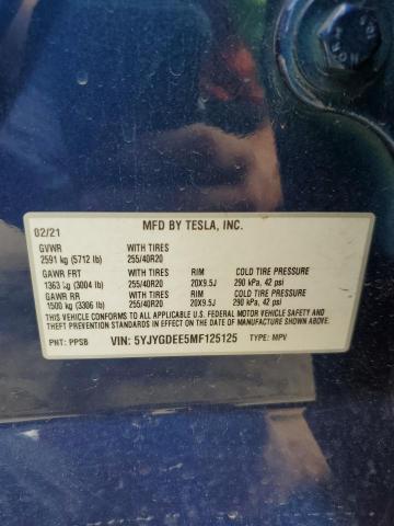 2021 TESLA MODEL Y 5YJYGDEE5MF125125