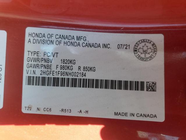 2022 HONDA CIVIC TOUR 2HGFE1F96NH002184