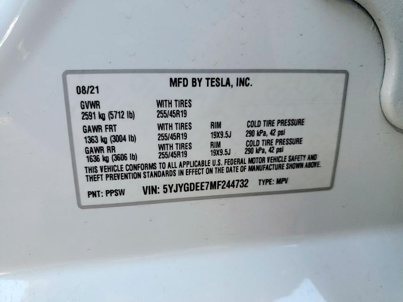 2021 TESLA MODEL Y 5YJYGDEE7MF244732