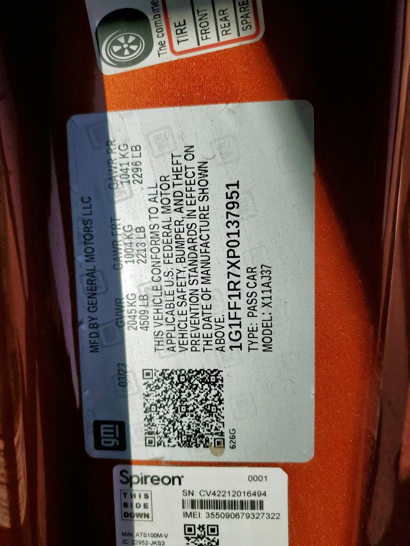 2023 CHEVROLET CAMARO LT1 1G1FF1R7XP0137951