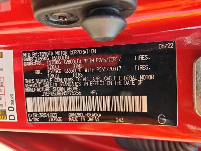 2022 TOYOTA 4RUNNER SR JTEFU5JR6N5275256
