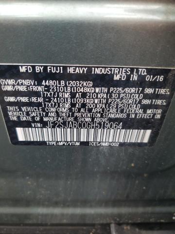 2016 SUBARU FORESTER 2 - JF2SJABC0GH519064