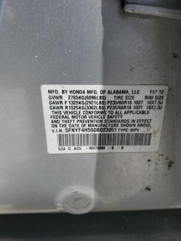 2013 HONDA PILOT EXL - 5FNYF4H59DB023051