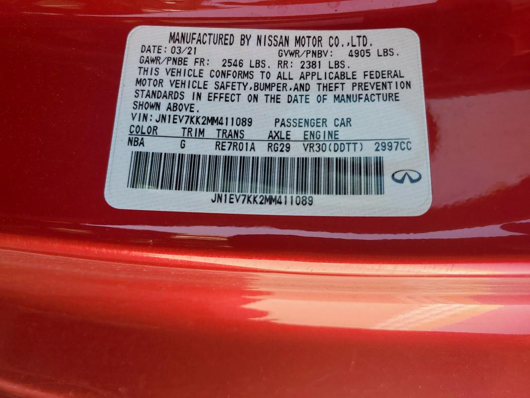 2021 INFINITI Q60 LUXE JN1EV7KK2MM411089