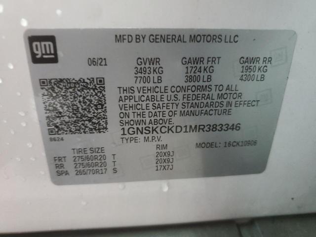 2021 CHEVROLET SUBURBAN 1GNSKCKD1MR383346