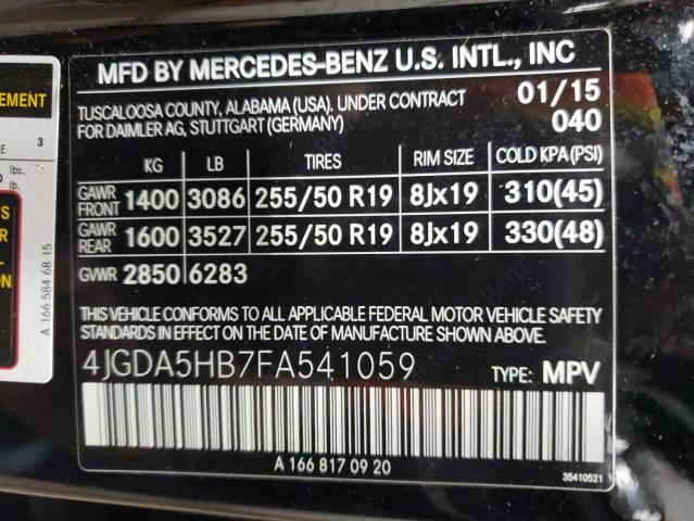 2015 MERCEDES-BENZ ML 350 4MA 4JGDA5HB7FA541059