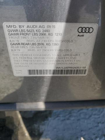 2016 AUDI Q5 PREMIUM WA1L2AFP8GA053156