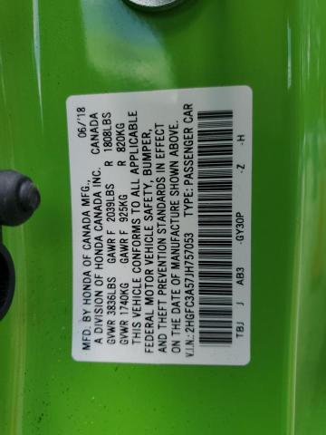 2018 HONDA CIVIC SI 2HGFC3A57JH757053