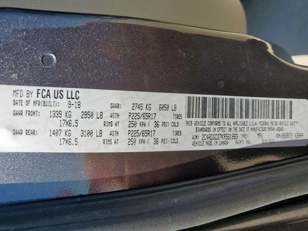 2019 DODGE GRAND CARA 2C4RDGCG7KR561883