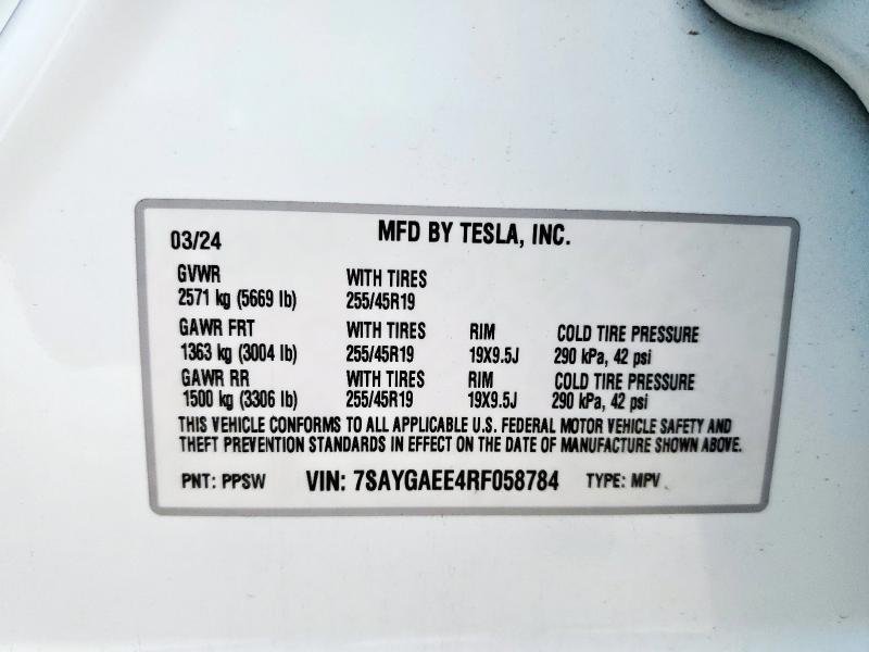 2024 TESLA MODEL Y 7SAYGAEE4RF058784