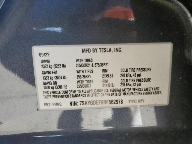 2022 TESLA MODEL Y 7SAYGDEF0NF562978