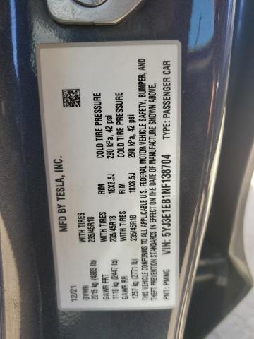 2022 TESLA MODEL 3 5YJ3E1EB1NF138704