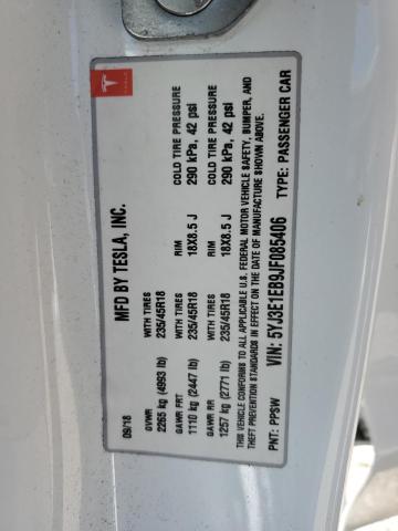 2018 TESLA MODEL 3 5YJ3E1EB9JF085406