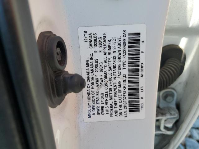 2019 HONDA CIVIC LX 2HGFC2F67KH519703
