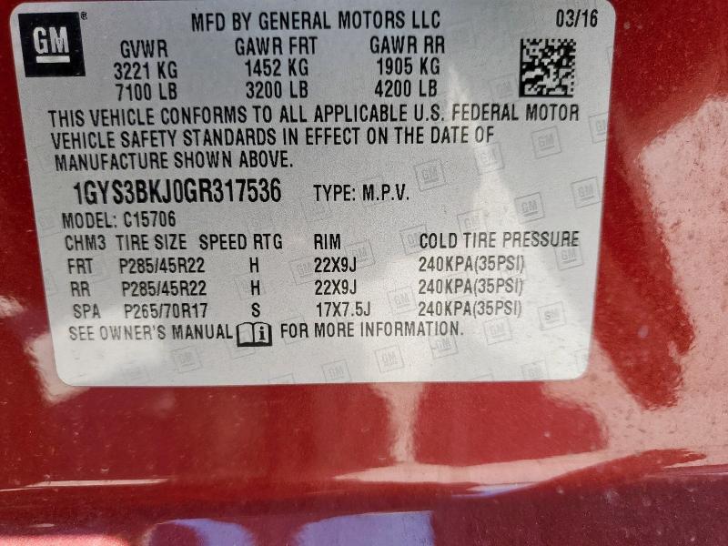 2016 CADILLAC ESCALADE L 1GYS3BKJ0GR317536
