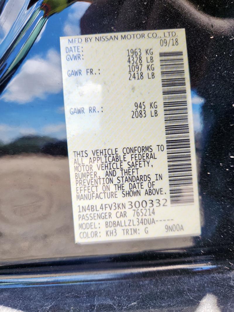 2019 NISSAN ALTIMA PLA 1N4BL4FV3KN300332