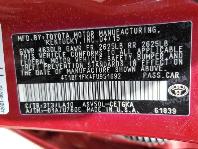 2015 TOYOTA CAMRY LE 4T1BF1FK4FU951692