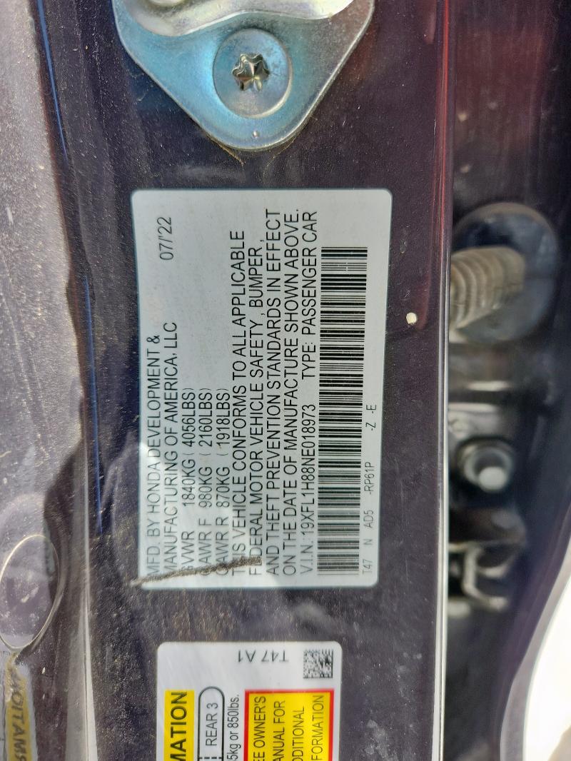 2022 HONDA CIVIC SPOR 19XFL1H88NE018973