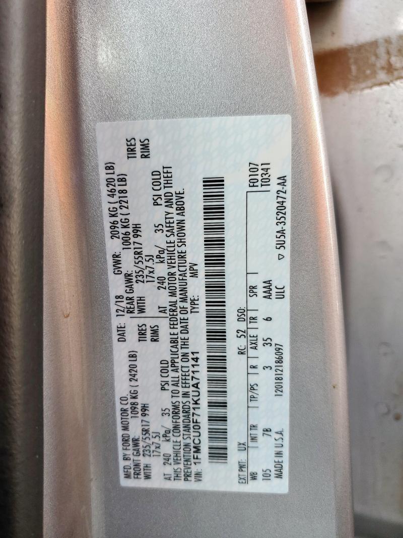 2019 FORD ESCAPE S 1FMCU0F71KUA71141