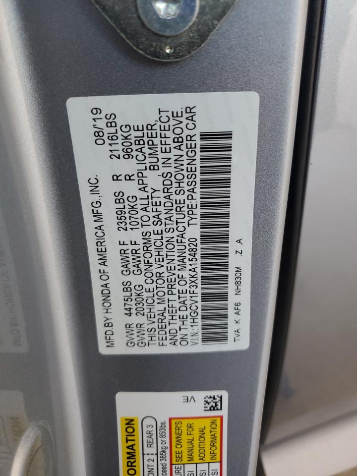 Lot #3315656772 2019 HONDA ACCORD SPO