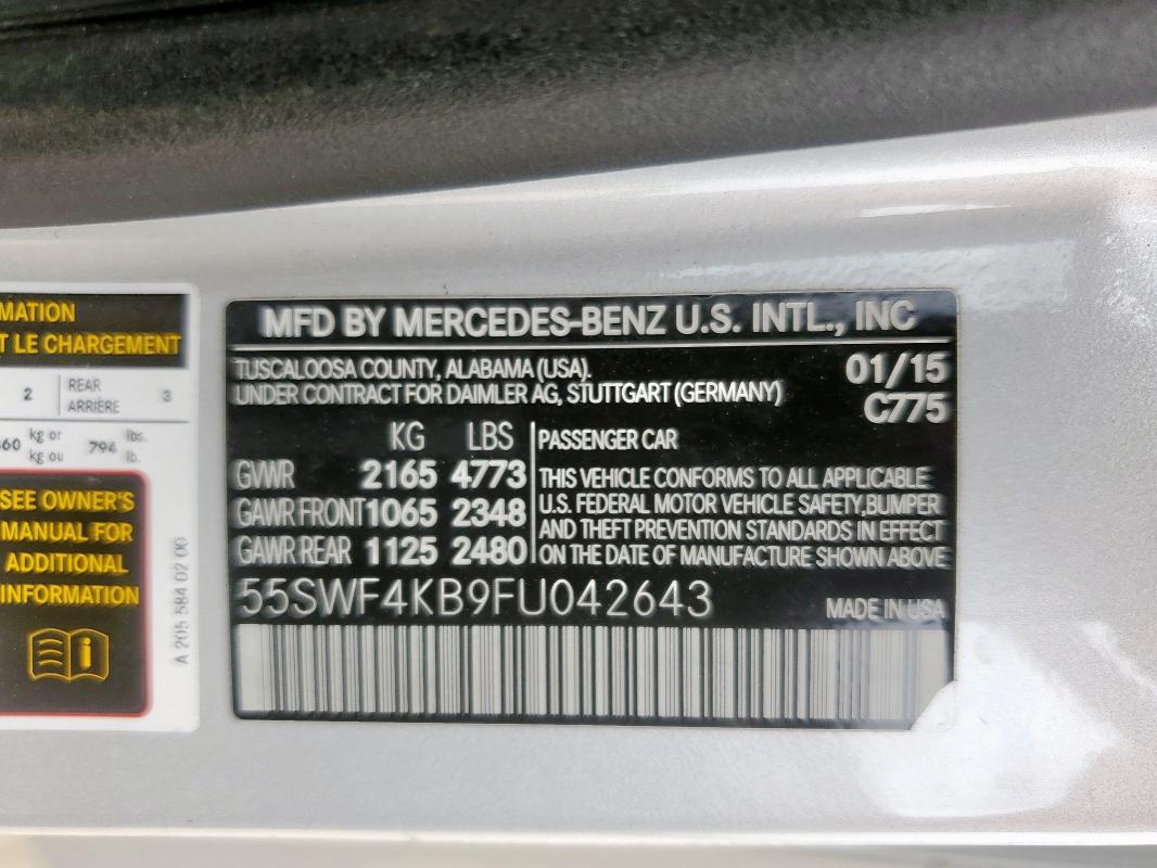 2015 MERCEDES-BENZ C 300 4MAT 55SWF4KB9FU042643