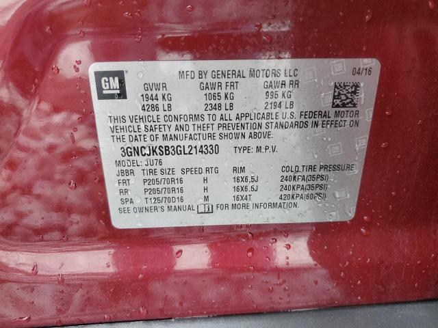 2016 CHEVROLET TRAX LS 3GNCJKSB3GL214330