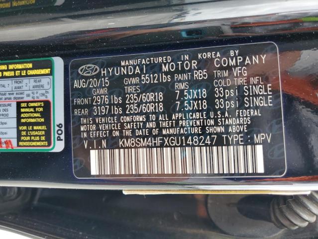 2016 HYUNDAI SANTA FE S KM8SM4HFXGU148247