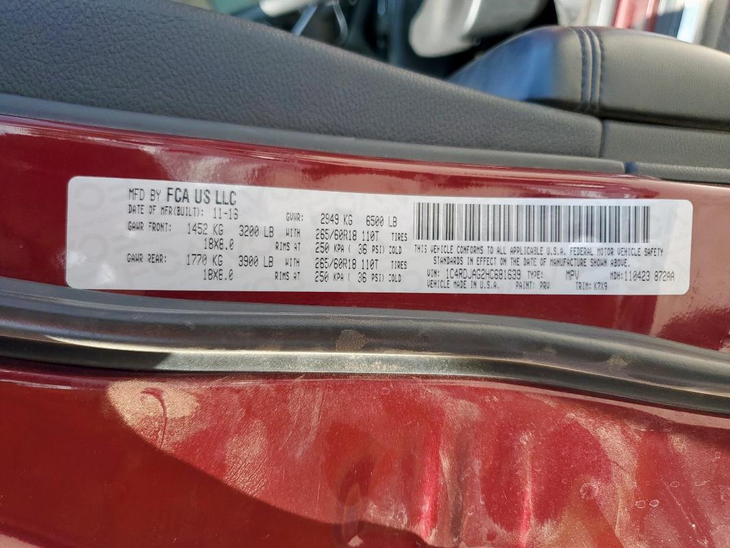 2017 DODGE DURANGO SXT 1C4RDJAG2HC681639