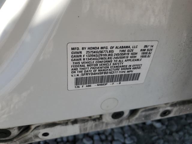2015 ACURA MDX TECHNO 5FRYD4H49FB016311