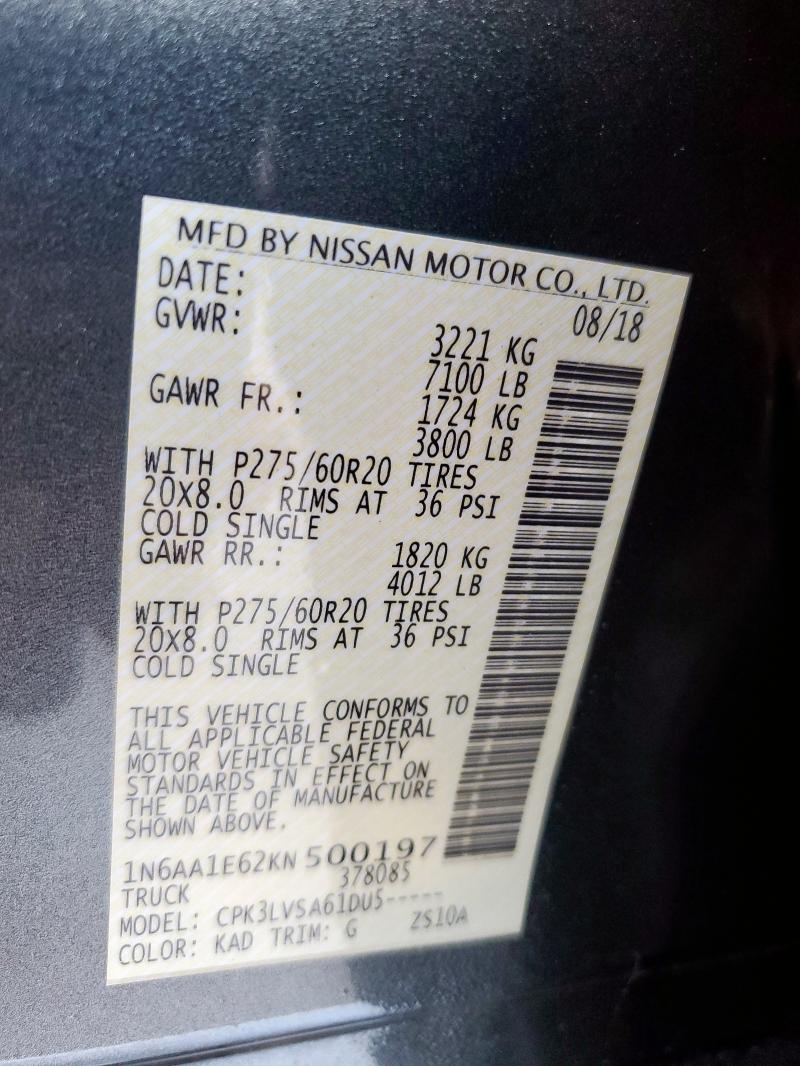 2019 NISSAN TITAN PLAT 1N6AA1E62KN500197