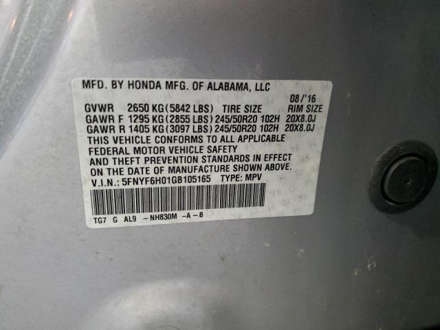 2016 HONDA PILOT ELIT 5FNYF6H01GB105165