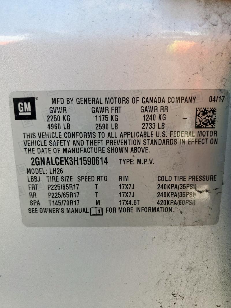 2017 CHEVROLET EQUINOX LT - 2GNALCEK3H1590614