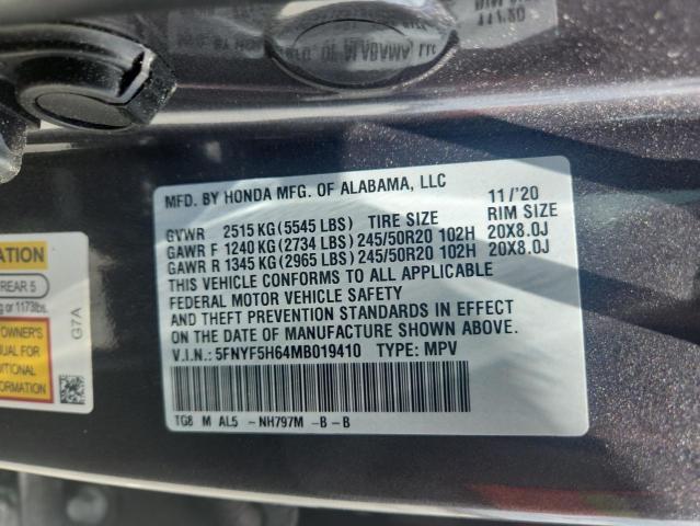 2021 HONDA PILOT TOUR - 5FNYF5H64MB019410