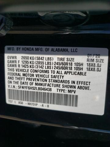 2020 HONDA PILOT EXL 5FNYF6H52LB046438