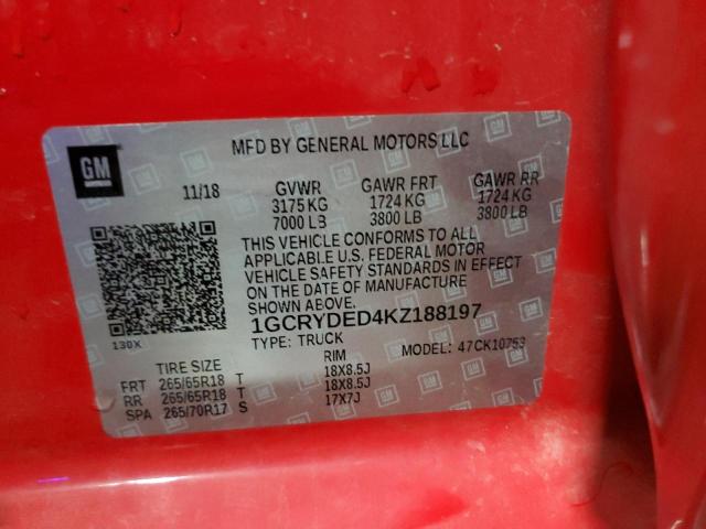 2019 CHEVROLET SILVERADO - 1GCRYDED4KZ188197