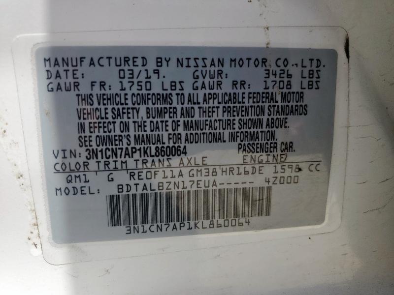 2019 NISSAN VERSA S - 3N1CN7AP1KL860064