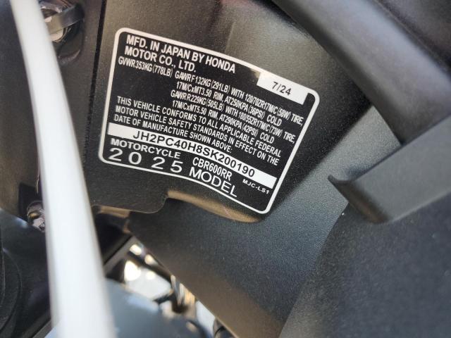 2025 HONDA CBR600 RR JH2PC40H8SK200190