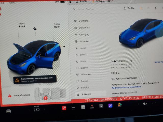 2022 TESLA MODEL Y 7SAYGAEE2NF558307