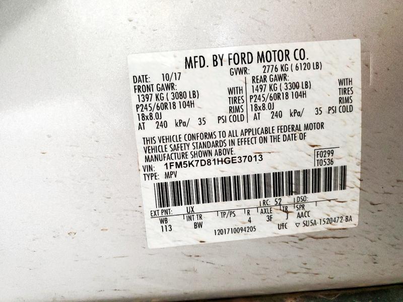 2017 FORD EXPLORER X - 1FM5K7D81HGE37013