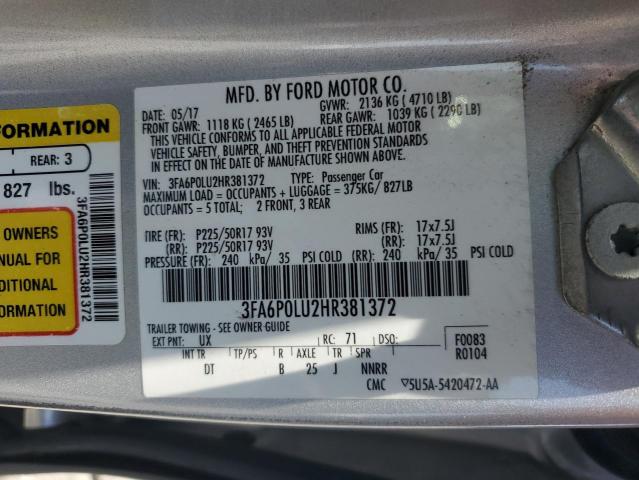2017 FORD FUSION SE - 3FA6P0LU2HR381372