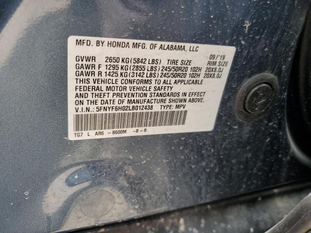 2020 HONDA PILOT ELIT 5FNYF6H02LB012438