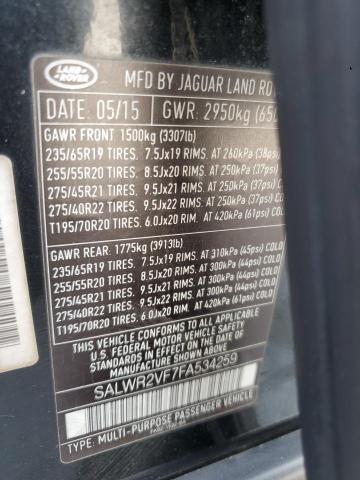 2015 LAND ROVER RANGE ROVE SALWR2VF7FA534259