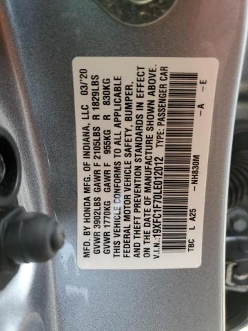 2020 HONDA CIVIC EXL 19XFC1F70LE012012
